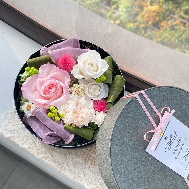 AJ012-1 プリザーブドフラワーアレンジ 【レガロ/ローズパール】春日部市 シュガーパイン