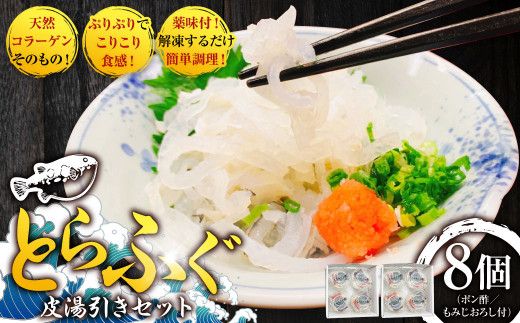 とらふぐ 皮湯引きセット （一人前×8個） 「ポン酢／もみじおろし付」 吉宝ふぐ