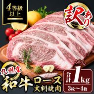 isa574 ＜訳あり＞九州産和牛ロース大判焼肉(合計1kg・3枚～4枚) 4等級以上国産 真空包装 真空パック リブロース ステーキ 牛 うし 牛肉 アウトドア BBQ 冷凍【サンキョーミート株式会社】