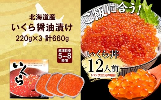 【年内配送 12月20日まで受付】3315.いくら醤油漬け 220g×3個 いくら醤油 イクラ しょうゆ漬け いくら イクラ 醤油 海鮮 魚介 いくら丼 鮭 魚卵 贈答 ギフト 送料無料 北海道 弟子屈町