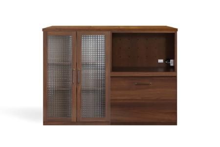 トラクト ガラス扉＋OP引出＋120天板 WN 【食器 キャビネット 家具 国産 組み合わせ 収納家具 完成品】(H060667)