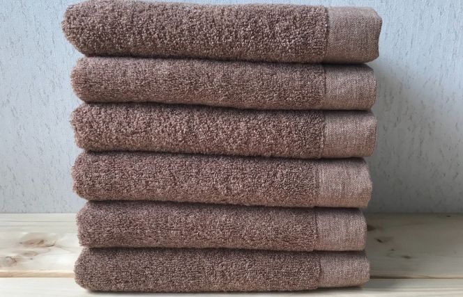 020C145 コットンＷ フェイスタオル 6枚（ブラウン）【泉州こだわりタオル】【泉州タオル 国産 吸水 普段使い 無地 シンプル 日用品 家族 ファミリー】