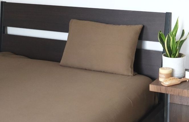 G1965 【tissu de coton/ダブルガーゼ】シングルフラットシーツ＆ピローケースセット（ブラウン）