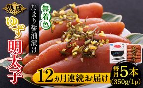 【全12回定期便】熟成 たまり醤油漬け 無着色 ゆず明太子 5本入り(350g)《築上町》【有限会社フィッシャーマンズクラブ】 明太子 めんたい[ABCU053]