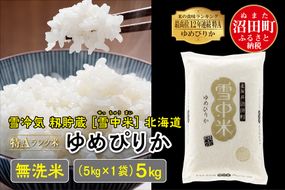 【新米予約】令和7年産 特Aランク米 ゆめぴりか無洗米 5kg（5kg×1袋）雪冷気 籾貯蔵 北海道 雪中米