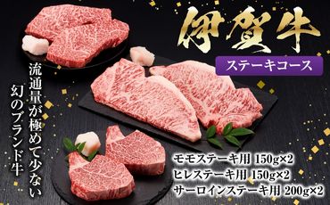 【3回　定期便】伊賀牛ステーキコース1（モモ、ヒレ各150ｇ×2、サーロイン200ｇ×2