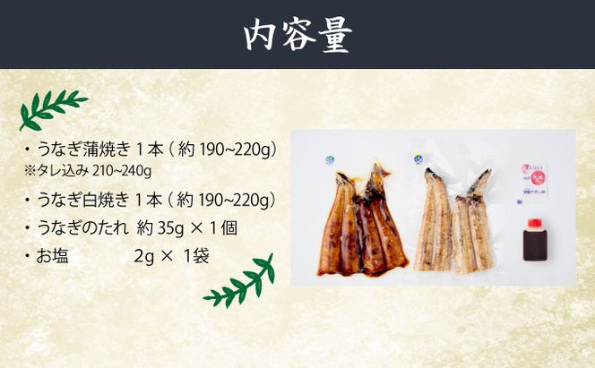 うなぎ 蒲焼き 白焼き セット 2種類 各1本(約190g～220g) 合計2本 タレ・わさび・醤油付き ウナギ 鰻 初音 国産 高知県産 魚 魚介類 冷凍 送料無料　hn089!
