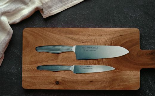 H14-24 関三本杉オールメタル三徳ペティセット オールステンレス