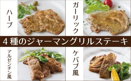 焼くだけ簡単♪ ４種の味が楽しめる ジャーマングリルステーキセット（２枚×５パック）ドイツ スパイス ハーブ ステーキ 豚肉 豚肩ロース ケバブ ガーリック 味付き 小分け 時短料理 H003-042