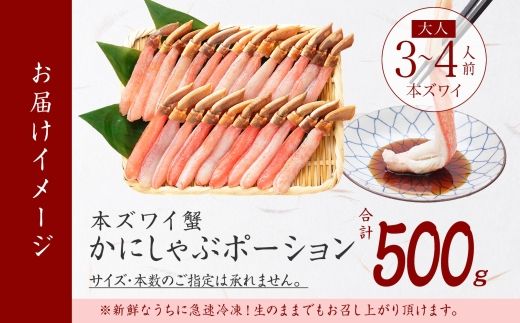 2144.  ズワイしゃぶポーション 500g 約3-4人前 食べ方ガイド付 カニ かに 蟹 海鮮 材料 むき身 カニ鍋 期間限定 数量限定 送料無料 北海道 弟子屈町