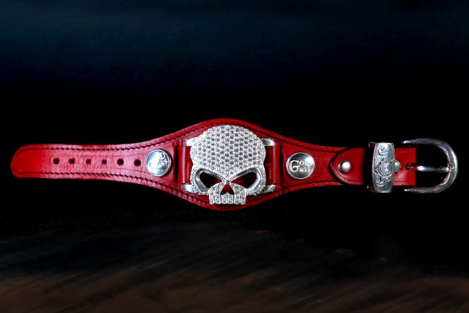 ブレスレット Go-Guts スカルモチーフ SV925 キュービック 【gg001-sv】 [オーダーメイドジュエリーメイ 山梨県 韮崎市 20743570] アクセ 腕輪 ブッテーロ 革