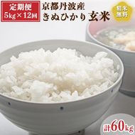 【定期便】令和6年産 新米 先行予約  京都 丹波産 きぬひかり 玄米 5kg×12回 計60kg｜5つ星お米マイスター 厳選 受注精米可 隔月発送も可 ※離島への配送不可※2024年9月下旬以降順次発送予定