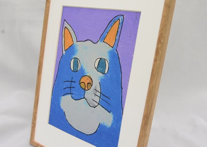 【障がい者アート】スズキタカヒロ作「あおのねこ」ミニ絵画010-007