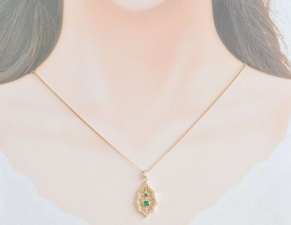 新品未使用の天然エメラルドk18ネックレス K18 エメラルド/ダイヤモンドネックレス BO-2（山梨県甲斐市