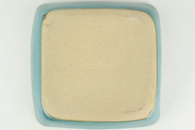 AT008　益子焼　萩原芳典　青磁釉線紋角鉢