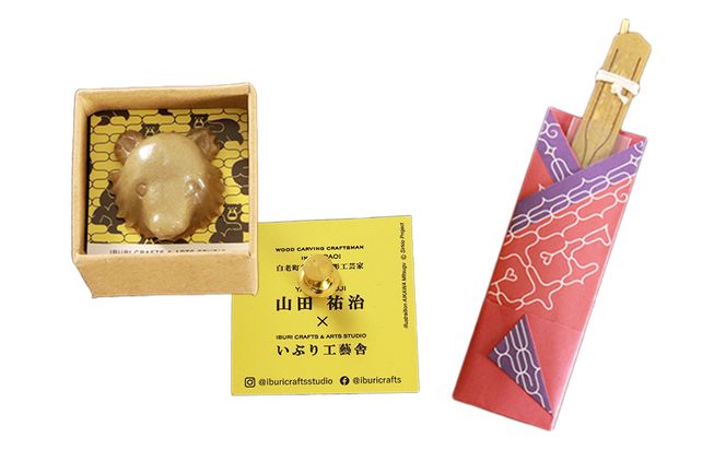 アイヌの口琴～ムックル～ ×白老 熊マスクピンバッヂ＜木彫工芸家 山田祐治コラボ＞ BG02 