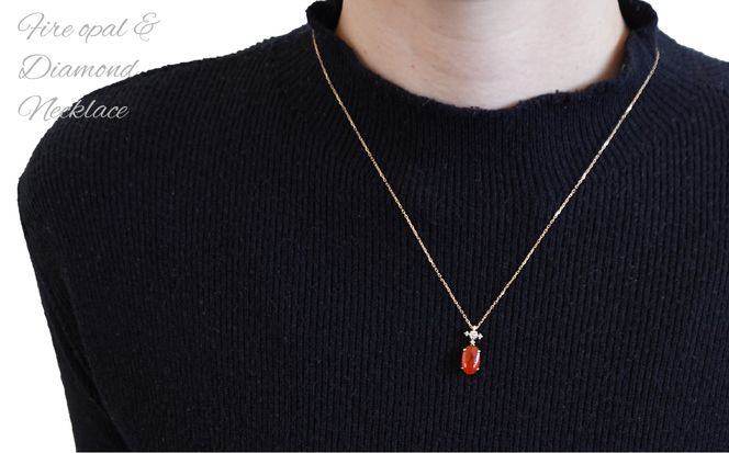 K18イエローゴールド　ファイヤーオパール　ダイヤ0.14ｃｔ　ネックレス（1点のみ）　管理番号290273 218-090