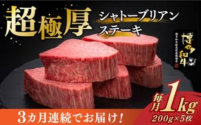 【全3回定期便】博多和牛 ヒレ シャトーブリアン 200g × 5枚《築上町》【久田精肉店】[ABCL030]