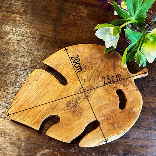 無垢　チーク材　モンステラ皿28cm　BV-15