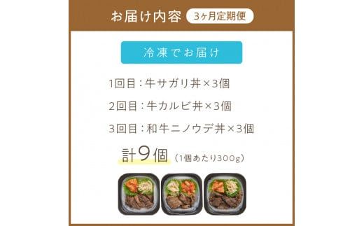 【3ヶ月定期便】レンジで丼！牛肉丼定期便 ( 牛肉 弁当 総菜 冷凍 簡単調理 サガリ カルビ ニノウデ )【999-0164】