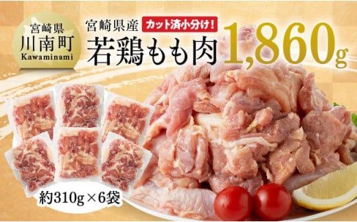 ※発送月が選べる※【小分け】宮崎県産若鶏もも肉1.86kg（310g×6袋） 【 もも肉 モモ 肉 小分け からあげ チキン南蛮 国産 九州産 宮崎県産 唐揚げ カット済 冷凍鶏肉 】 [C06910]