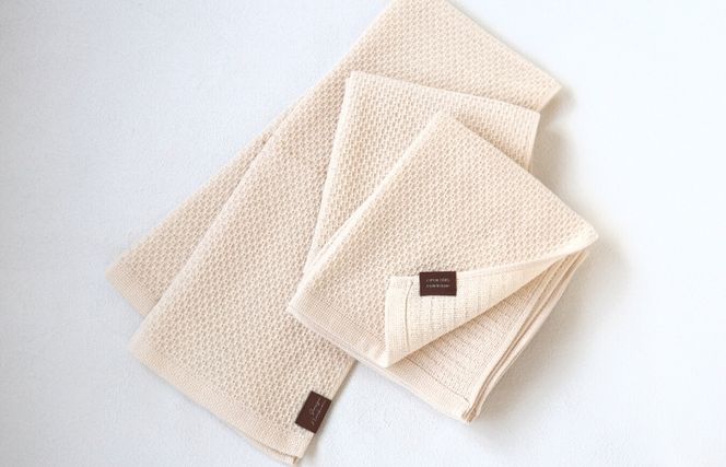 G1907 【ソフトハニカム】泉州南部織 フェイスタオル3枚セット（ベージュ）+ソフトハニカム織ハーフハンカチ1枚