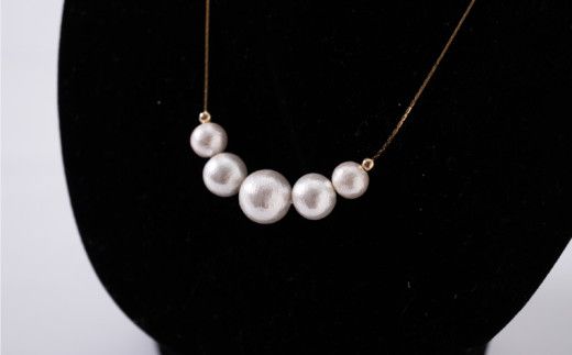 GL012コットンパール「ホワイト」ゴールドチェーンネックレスとピアス３点セット