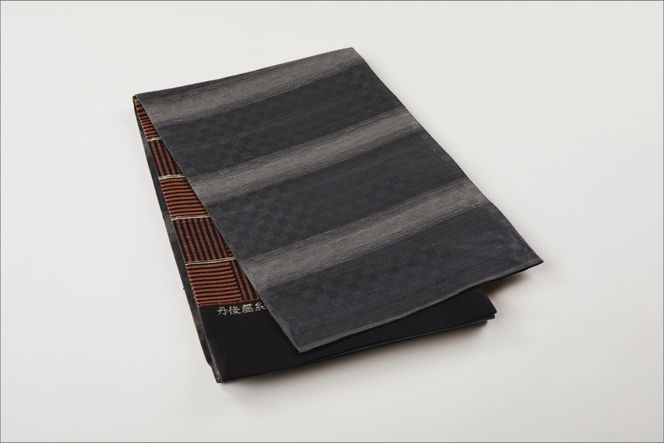 丹後の藤布　京袋帯「市松間藤文」　朱　FY00075