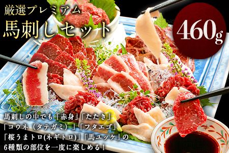 厳選プレミアム 馬刺し セット 460g 熊本 千興ファーム 馬肉 [60日以内に出荷予定(土日祝除く)] 冷凍 配送 新鮮 さばきたて 真空パック SQF ミシュラン 生食用 肉 菅乃屋 熊本県御船町 数量限定---mifune_snk_2_460g---