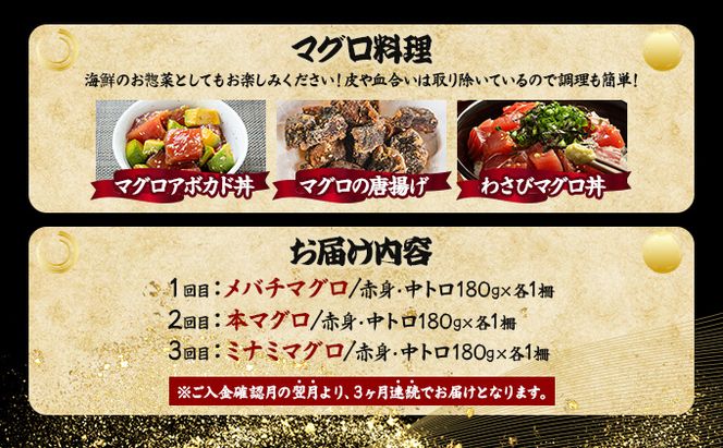 室戸屋誉丸の厳選マグロ（赤身・中トロ）を定期便で食べ比べ！【３回お届け】mh019