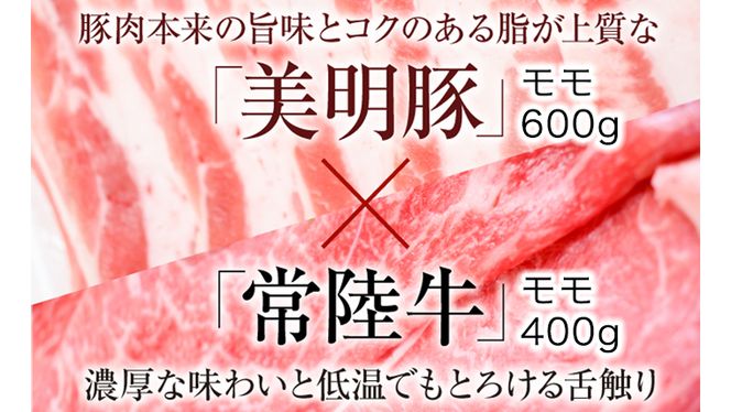 【茨城県共通返礼品／行方市】 美明豚 × 常陸牛 スライス 約1kgセットB （美明豚モモ約600g 常陸牛モモ約400g 計約1,000g） 豚肉 牛肉 豚 牛 ひたち牛 SPF ブランド牛 ブランド豚 詰め合わせ 食べ比べ セット 贈答用 国産 黒毛和牛 最高級 モモ肉 もも スライス しゃぶしゃぶ [CF010ya]