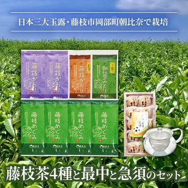 お茶 藤枝茶 4種 サッカーエース 最中 急須のセット 緑茶 煎茶 玉露 日本茶 和紅茶 国産 ギフト 詰合せ 詰め合わせ  [PT0015-000007]