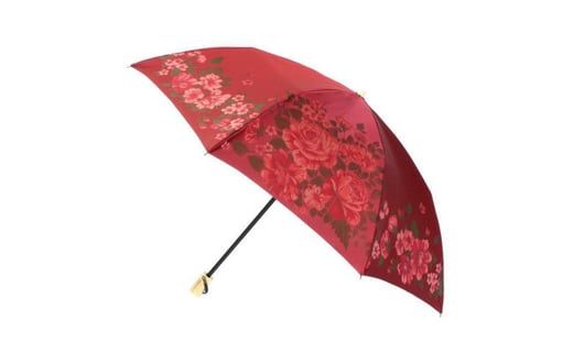 槙田商店【晴雨兼用折りたたみ傘】”絵おり” 大バラ：エンジ FAA5062
