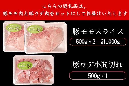 えころとん 豚モモスライス＆豚ウデ小間切れセット《60日以内に出荷予定(土日祝除く)》1500g(豚モモスライス500g×2/豚ウデ小間切れ500g×1) 熊本県産 有限会社ファームヨシダ---so_ffarmyum_60d_24_12500_1500g---