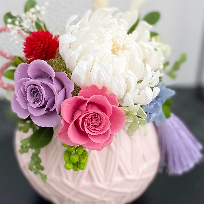 AJ146-1 プリザーブドフラワー【てまり/桃】春日部市 シュガーパイン