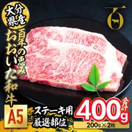 百年の恵み おおいた和牛 A5 ステーキ用 厳選部位 (計400g・200g×2枚) 国産 牛肉 肉 霜降り ロース 肩ロース サーロイン 和牛 ブランド牛 ステーキ 冷凍 大分県 佐伯市 【FS07】【 (株)トキハインダストリー】