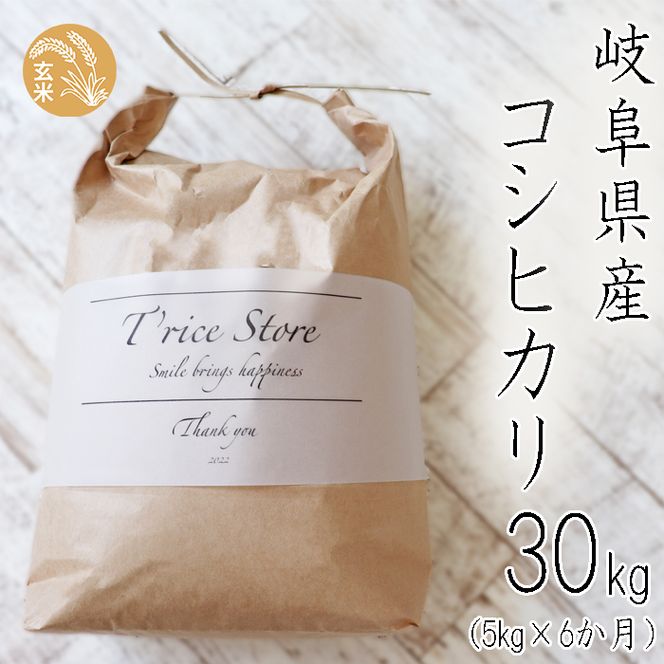 BE-8b-R7 T rice Store 岐阜県産コシヒカリ（玄米） 約30kg(5kg×6回）