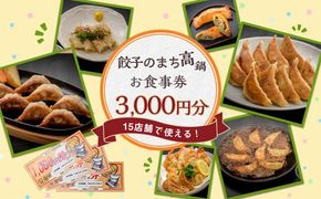 〈餃子のまち高鍋 お食事券(1000円×3枚)＞翌月末迄に順次出荷【c1030_gt_x1】 3,000円 ぎょうざ ギョーザ 焼き餃子 チケット 15店舗で使える