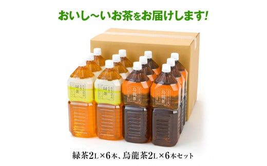 お茶　トライアルのお茶飲み比べセット（緑茶2L×6本・烏龍茶2L×6本）　お茶 緑茶 烏龍茶 2Ｌ 飲み比べ ペットボトル