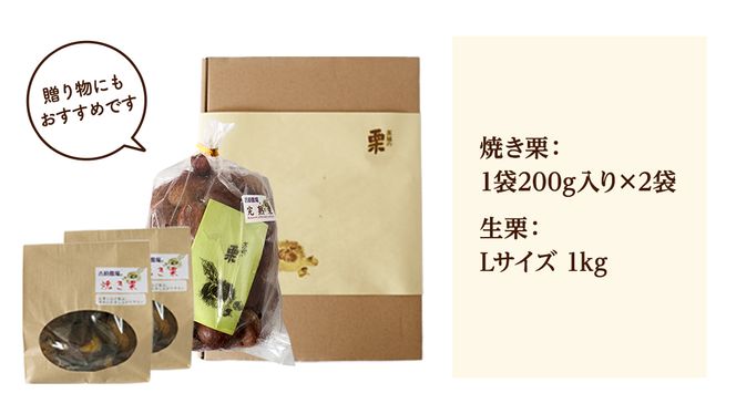 【 吉原農場 の 完熟栗 】 熟成 生栗 1kg Lサイズ ・ 焼き栗 2袋 セット 完熟 栗 くり クリ 栗ごはん 贈答 ギフト 果物 フルーツ 数量限定 旬 秋 冬 正月 おせち [CX006ci]