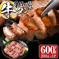 厚切り 塩味 牛タン (計600g) 小分け 牛肉 肉 タン 牛たん 味付け 焼肉 塩 BBQ 冷凍 大分県 佐伯市【DH262】【(株)ネクサ】