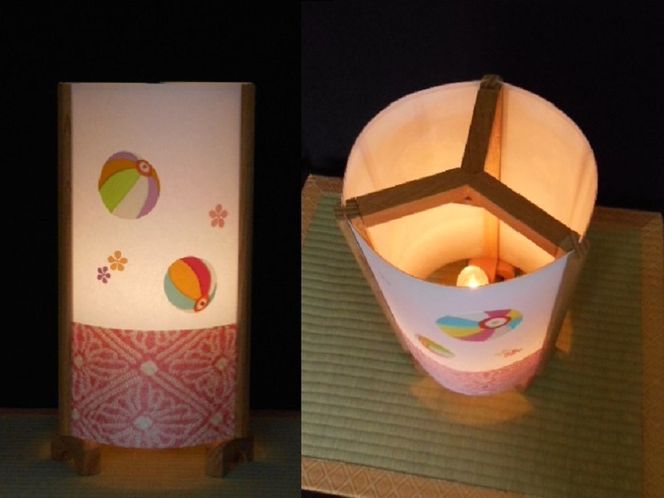 030D061 着物生地で作ったおしゃれな行灯（あんどん） カラフルな紙風船