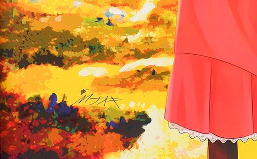 121-1263-59　Mナオキオリジナル デジタル イラスト　夕日に映える釧路湿原と「釧路ゆうひちゃん」