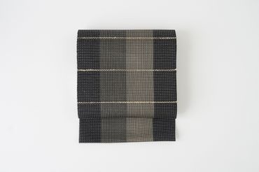 丹後の藤布 八寸名古屋帯「夏一文字（黒・縞）」 全通/名古屋仕立て（総カガリ）