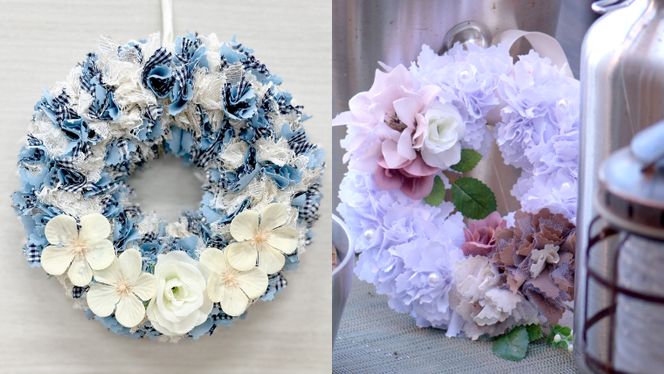 ファブリック 手作り リース( 寒色系 ) × 2点 アロマ ストーン × 2点 の計 4点 セット ファブリック リース 母の日 クリスマス プレゼント ギフト 贈り物 お部屋 玄関飾り アロマ 香り袋 インテリア [DQ019us]