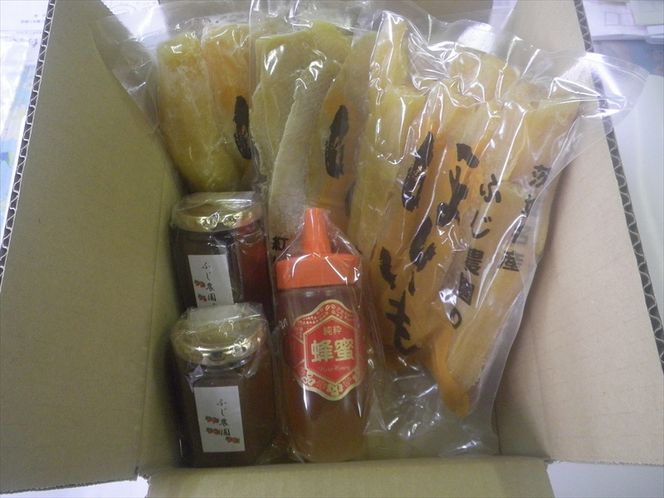 167-6-002　Ｅ－１４　ふじ農園セット（干し芋の平干し・丸干し・スティック各５００ｇと、いちごジャム、蜂蜜）