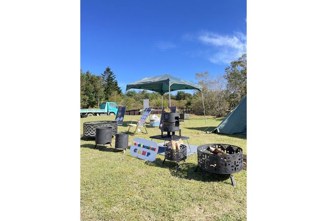 グランピングストーブ（M）＋薪入れ五徳（M）セット　アウトドア キャンプ 焚き火 たき火 たきび 焚火 ※着日指定不可◇