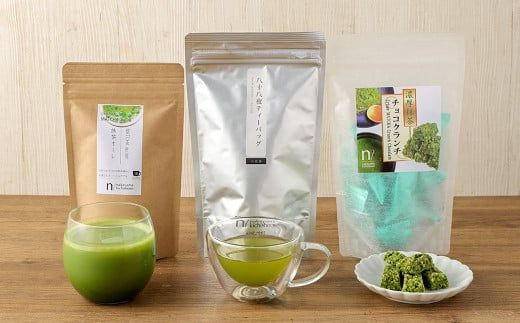 中山吉祥園 八女茶 人気商品 3種 詰合せ セット 【 八十八夜 ・ 抹茶オーレ ・ 抹茶クランチ 】 緑茶 煎茶 抹茶 濃厚 チョコレート クランチ 国産 福岡県産