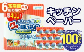 【T10044】キッチンタオル100カット（4ロール×12パック）6回お届け定期便