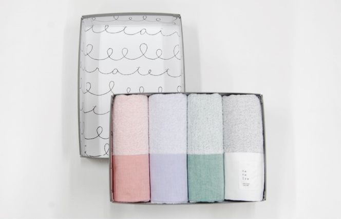 099H3328 銀の糸と雪音加工 スリムバスタオル 4枚 A4サイズの収納箱入り 【泉州タオル 国産 吸水 普段使い シンプル 日用品】